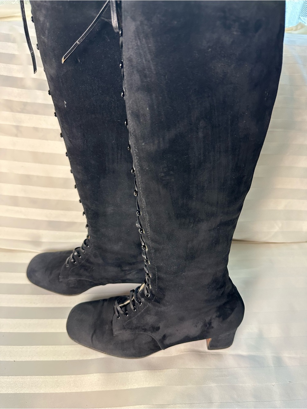 Rare Vintage Bruno Magli Black Suede Tall Lace-Up Boots Size 40A